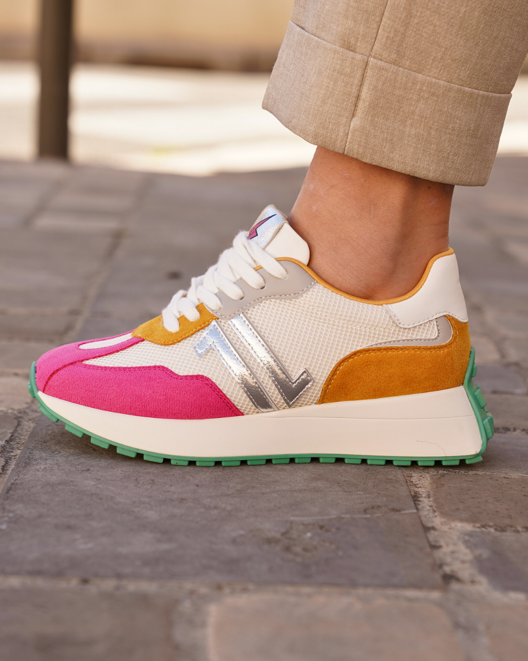 Basket femme compensée multicolore à lacets - CL86 MULTI - Casualmode.fr