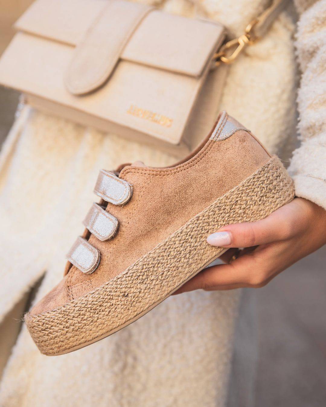 Basket femme camel en toile espadrille - Delphine - Casualmode.fr