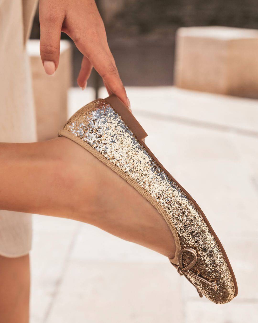 Ballerines femme plates dorées pailletées - Flavia - Casualmode.fr