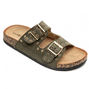Sandale femme plate mule kaki - Adelmire - Casualmode.fr