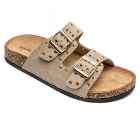 Sandale femme plate mule taupe - Adelmire - Casualmode.fr