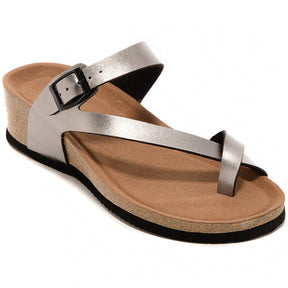 Sandale femme compensée mule argentée - Basma - Casualmode.fr