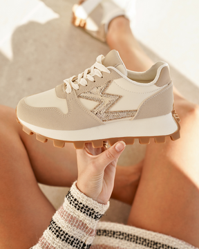 Basket femme compensée beige à lacets - Oriane - Casualmode.fr