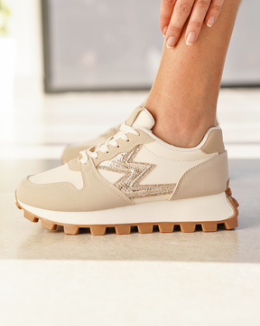Basket femme compensée beige à lacets - Oriane - Casualmode.fr