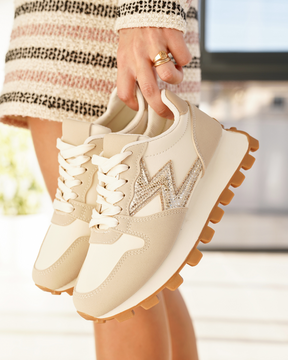 Basket femme compensée beige à lacets - Oriane - Casualmode.fr