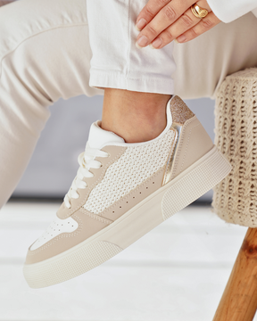 Basket femme compensée beige à lacets - Édith - Casualmode.fr