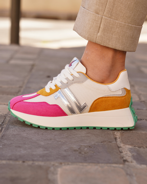 Basket femme compensée multicolore à lacets - CL86 MULTI - Casualmode.fr