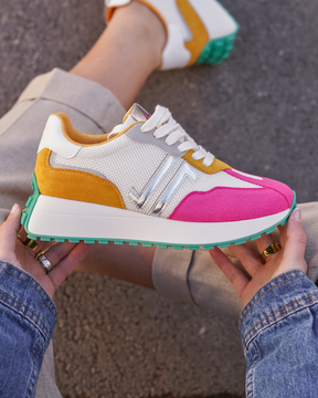 Basket femme compensée multicolore à lacets - CL86 MULTI - Casualmode.fr
