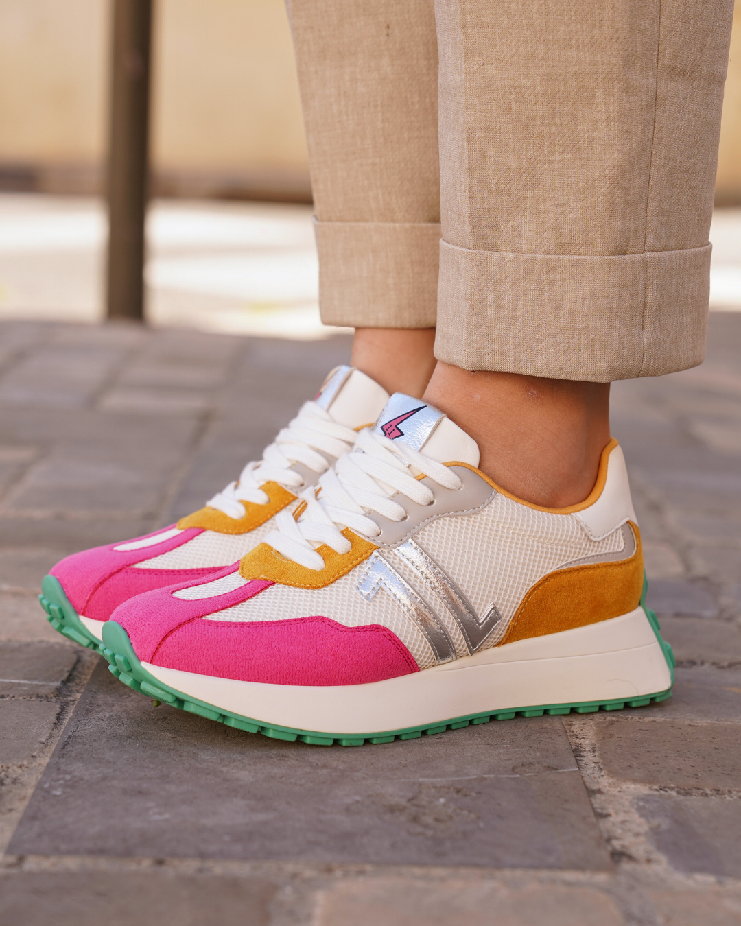 Basket femme compensée multicolore à lacets - CL86 MULTI - Casualmode.fr
