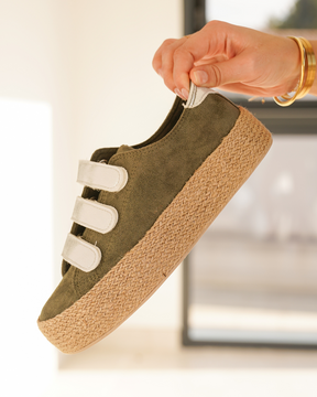 Basket espadrille en toile femme kaki - Delphine - Casualmode.fr