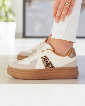 Basket semelle marron femme léopard à lacets - Nadège - Casualmode.fr