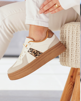 Basket semelle marron femme léopard à lacets - Nadège - Casualmode.fr