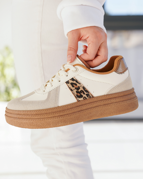 Basket semelle marron femme léopard à lacets - Nadège - Casualmode.fr