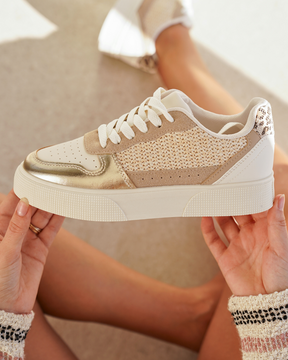 Basket femme compensée taupe à lacets - Édith - Casualmode.fr