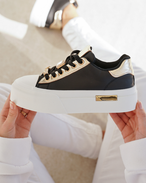 Basket femme compensée noire à lacets - Raquel - Casualmode.fr