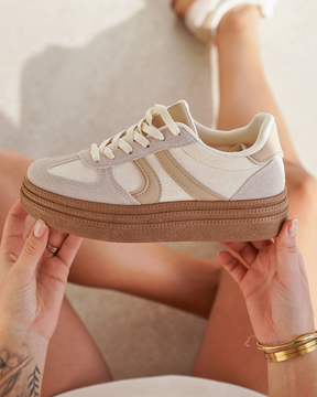 Basket femme beige à lacets - Sophia - Casualmode.fr