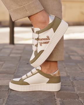 Basket femme creepers kaki à scratch - CL83 KAKI - Casualmode.fr