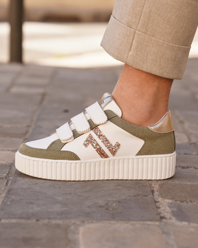 Basket femme creepers kaki à scratch - CL83 KAKI - Casualmode.fr