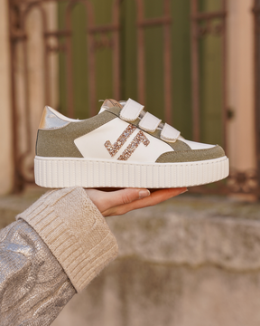 Basket femme creepers kaki à scratch - CL83 KAKI - Casualmode.fr