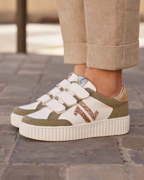 Basket femme creepers kaki à scratch - CL83 KAKI - Casualmode.fr