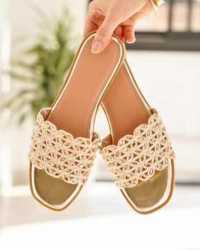 Sandale femme plate mule dorée - Tamara