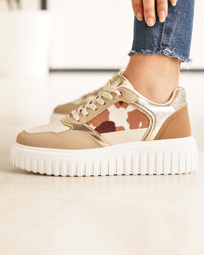 Basket femme compensée camel à lacets - Ebony - Casualmode.fr