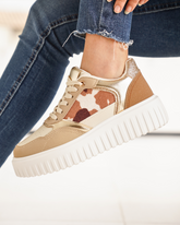 Basket femme compensée camel à lacets - Ebony - Casualmode.fr