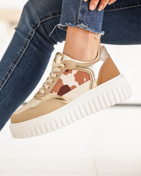 Basket femme compensée camel à lacets - Ebony - Casualmode.fr