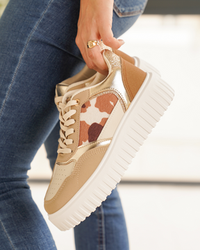 Basket femme compensée camel à lacets - Ebony - Casualmode.fr