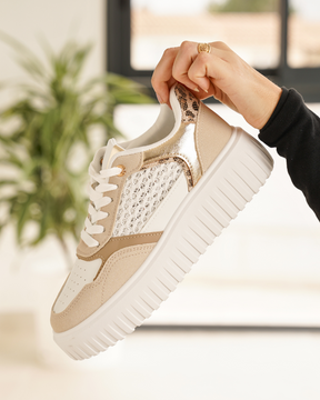 Basket femme compensée taupe à lacets - Ebony