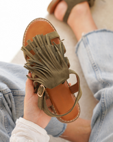 Sandale femme plate kaki - Laura - Casualmode.fr