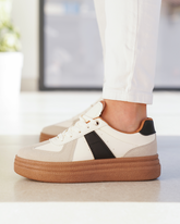 Basket semelle marron femme beige à lacets - Nadège - Casualmode.fr