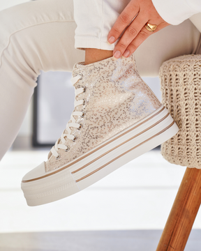 Basket montante femme dorée à lacets - Norah - Casualmode.fr