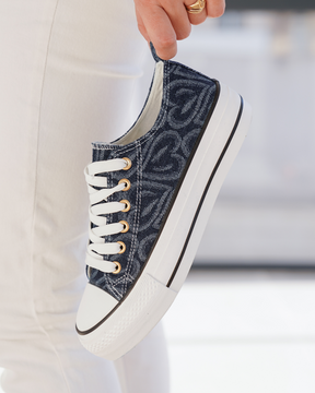 Basket femme compensée bleu foncé à lacets - Nolwen - Casualmode.fr
