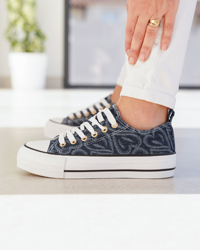 Basket femme compensée bleu foncé à lacets - Nolwen - Casualmode.fr