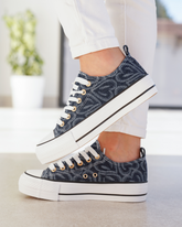 Basket femme compensée bleu foncé à lacets - Nolwen - Casualmode.fr