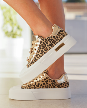 Basket femme compensée léopard à lacets - Raquel - Casualmode.fr