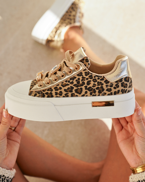 Basket femme compensée léopard à lacets - Raquel - Casualmode.fr