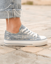 Basket femme argentée en toile - Siloe - Casualmode.fr