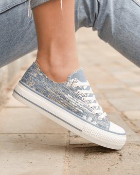 Basket femme argentée en toile - Siloe - Casualmode.fr