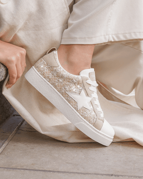 Basket femme étoile beige à lacets - Alicia - Casualmode.fr
