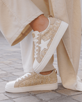 Basket femme étoile beige à lacets - Alicia - Casualmode.fr