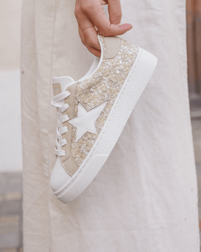 Basket femme étoile beige à lacets - Alicia - Casualmode.fr