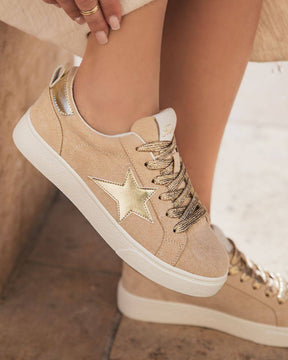 Basket femme étoile beige à lacets - Léa - Casualmode.fr