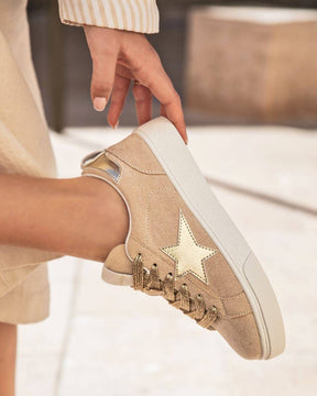 Basket femme étoile beige à lacets - Léa - Casualmode.fr