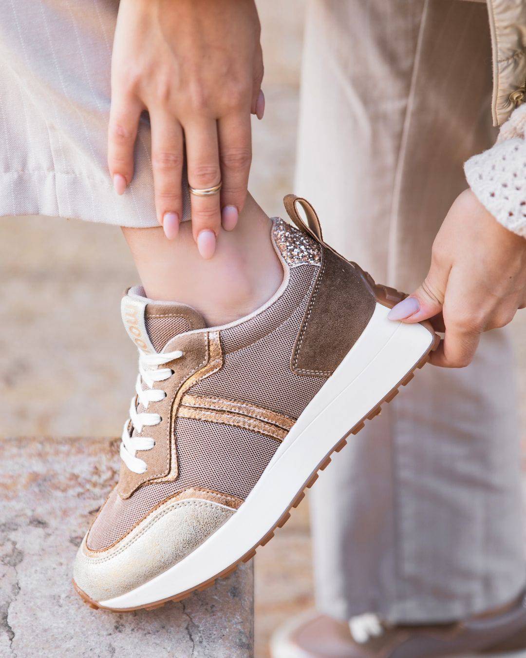 Basket femme camel à lacets - Angelina - Casualmode.fr