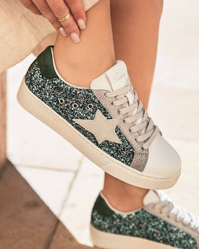 Basket femme étoile kaki à lacets - Chloé - Casualmode.fr