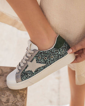Basket femme étoile kaki à lacets - Chloé - Casualmode.fr