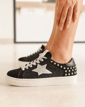 Basket femme noire étoile à lacets - Doriane - Casualmode.fr