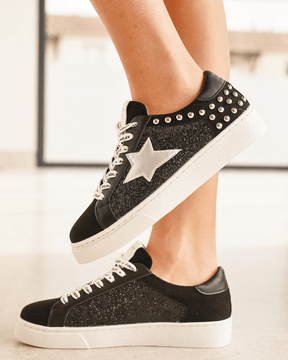 Basket femme noire étoile à lacets - Doriane - Casualmode.fr